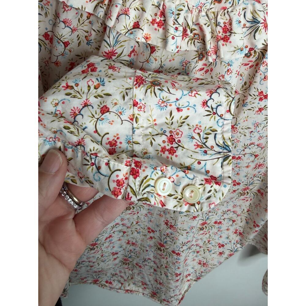 La Vie by Rebecca Taylor Floral Ruffle Neck Blouse Cream w/ Red & Green Small - Picture 6 of 12